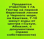 Продается УЧАСТОК 1 ГА Гектар на первой береговой линии у Черного моря, на Каштаке, 7-10 минут езды от центра г.Сухум, Абхазия.